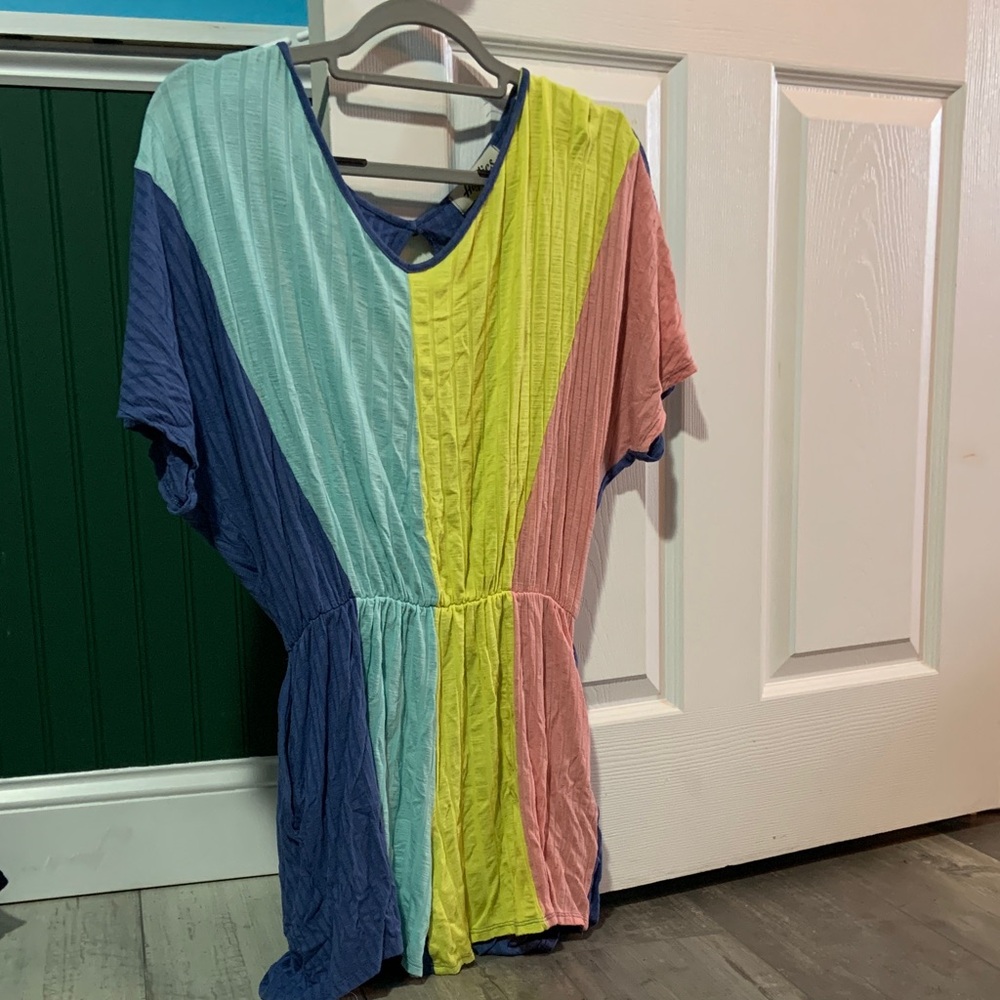 Colorblock Short-Sleeve Romper - Pastel Multi